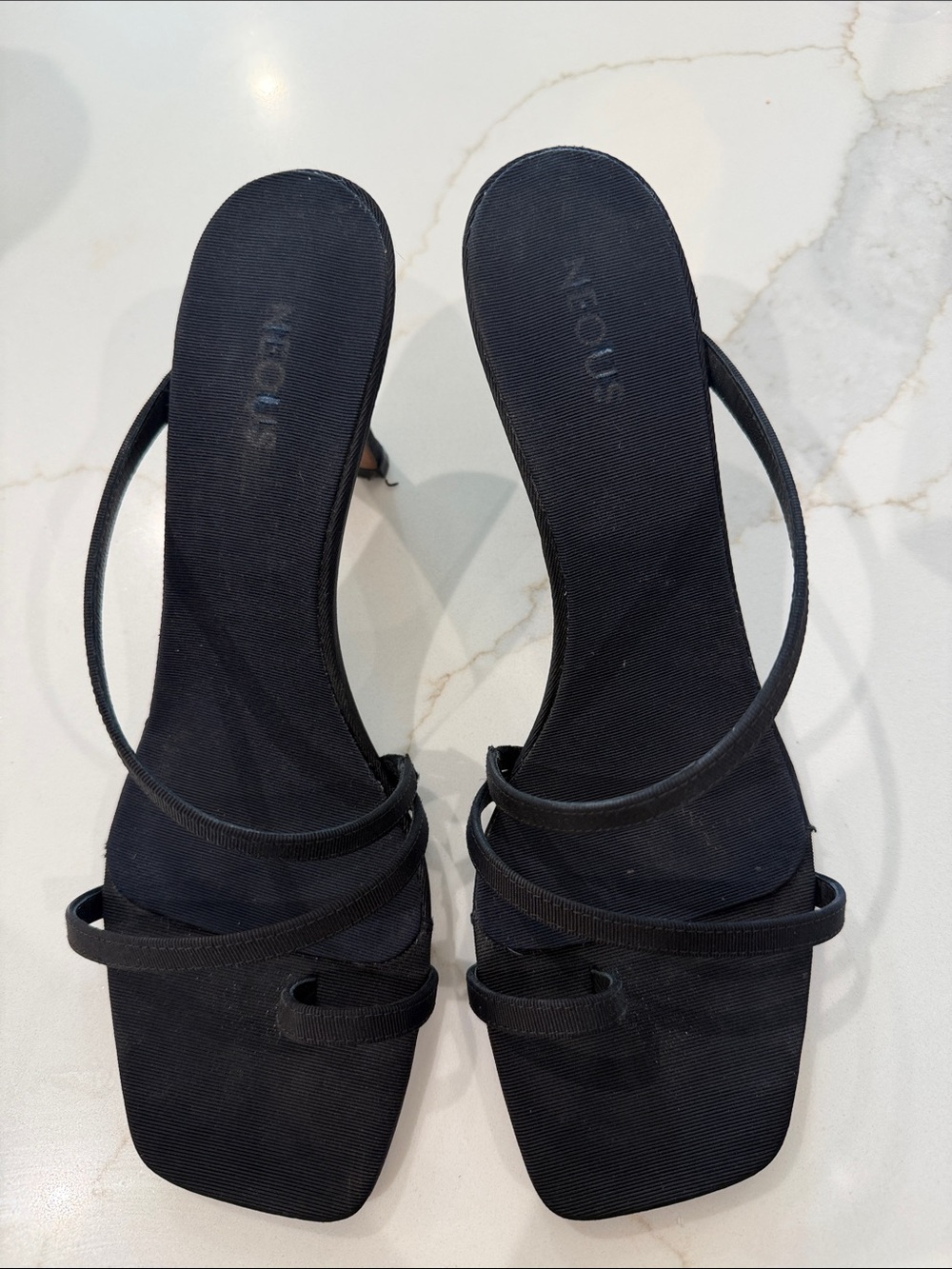 Neous Black Strappy Square-Toe Sandals